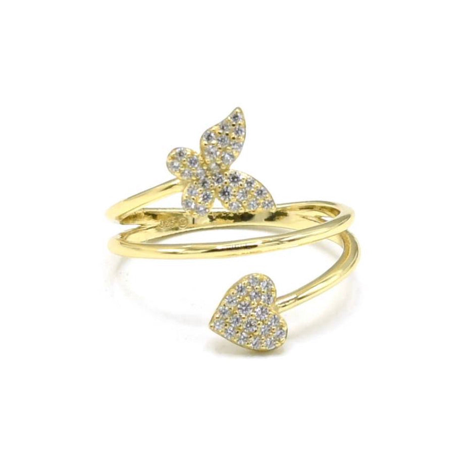 Butterfly and Heart Wrap Ring